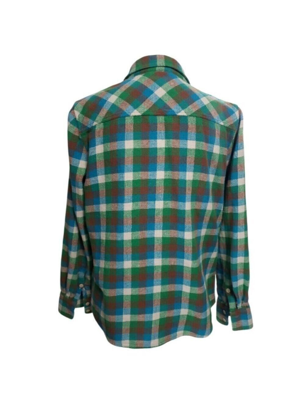 J. Crew Boy Long Sleeve Blue, Green, & Brown Flannel Button Down Shirt 12 - Picture 3 of 6
